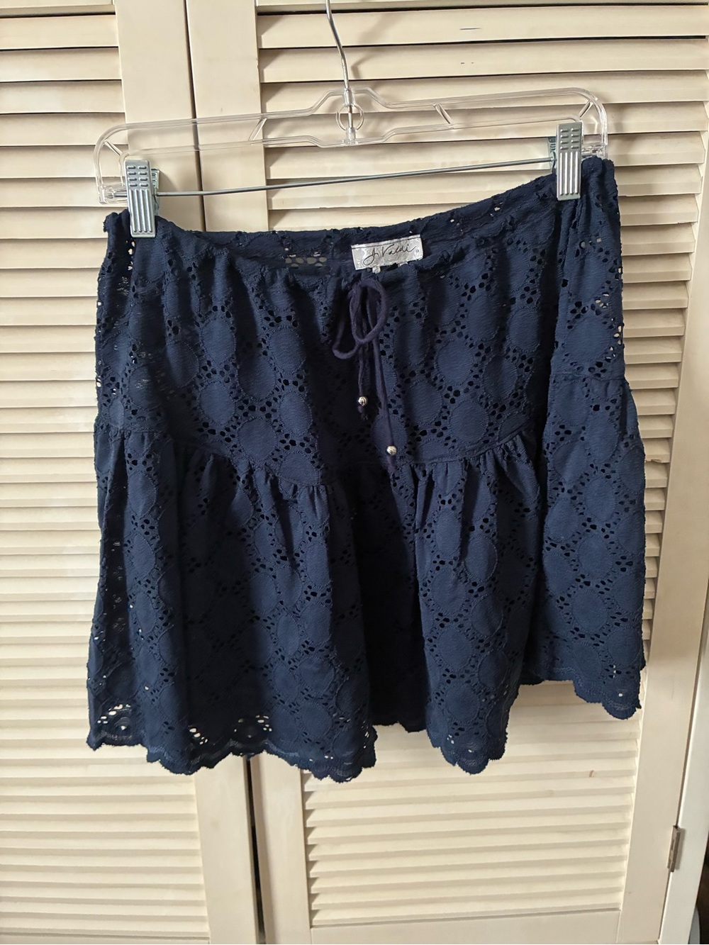 Eyelet Crochet Navy Swim Coverup Skirt